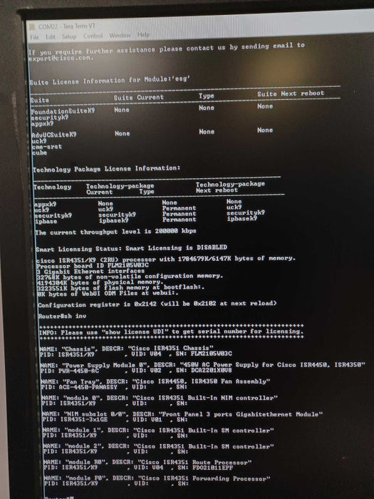 CISCO ISR4351-K9 GIGABIT Integrated Service Router 1x PSU, NO Clock issue _