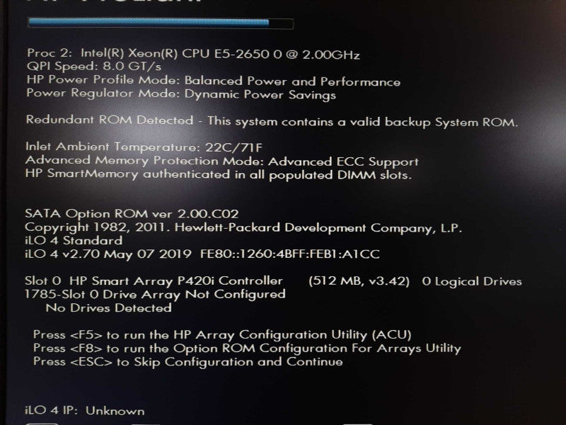 HP Proliant DL360p Gen8 2x E5-2650 @ 2.0GHz 16GB ECC DDR3 P420i No HDD 2.5\\" $
