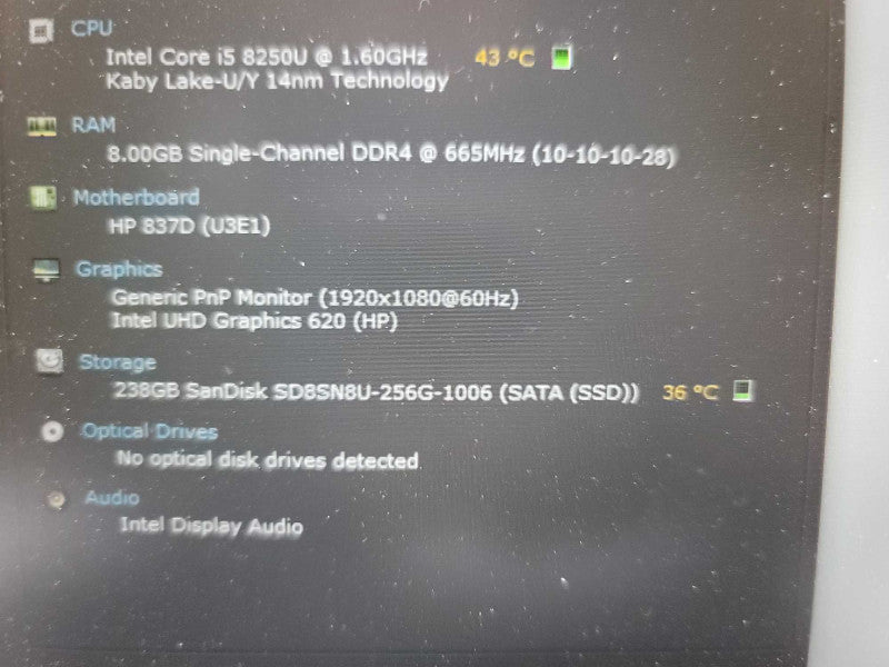 HP ProBook 450 G5 I5-8265U, 8GB DDR4, 256GB SSD
