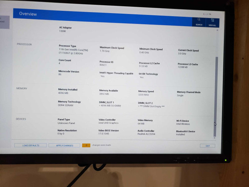 Dell Inspiron 5402 intel i7-1165G7 @ 2.80GB /8GB Ram / No M.2 SSD