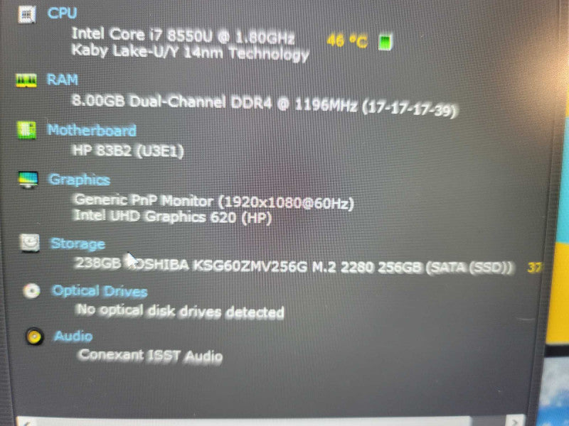 HP EliteBook 850 G5 i7-8550U @1.80GHz, 8GB DDR4, 256GB SSD