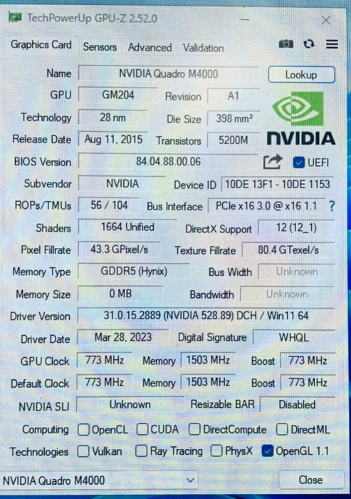 Nvidia Quadro M4000 8 GB GDDR5 PCI Express x16 Desktop Video Card 01T98G =