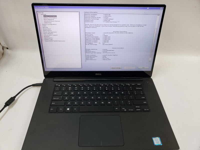 Dell Precision 5510 Xeon E3-1505M @ 2.80GHz / 8GB Ram / 256GB M.2