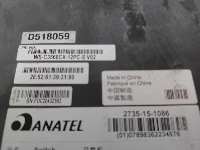 Cisco WS-C3560CX-12PC-S 12-Port GE PoE & 2x 1G SFP Network Switch _
