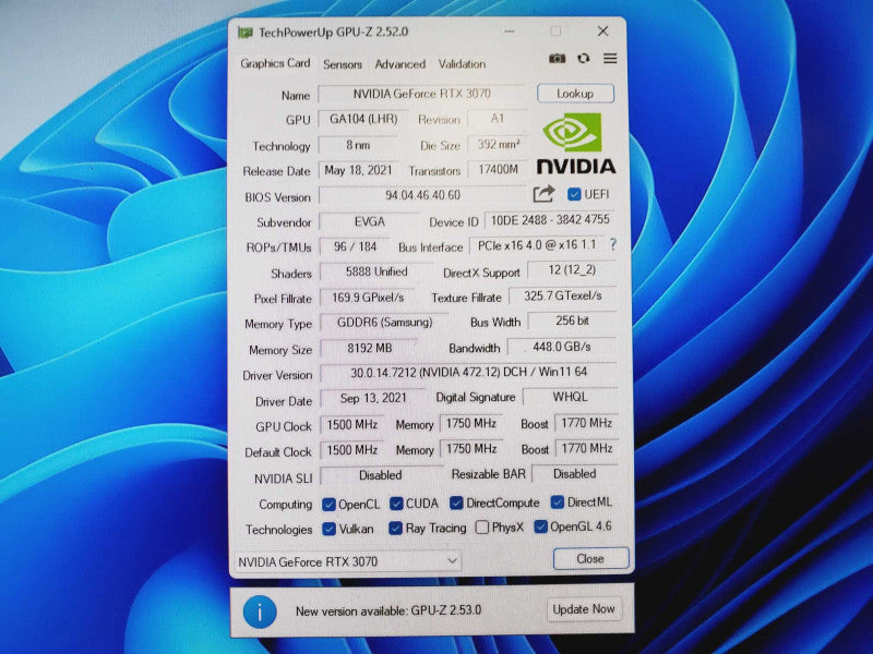 EVGA Nvidia Geforce RTX 3070 8GB (