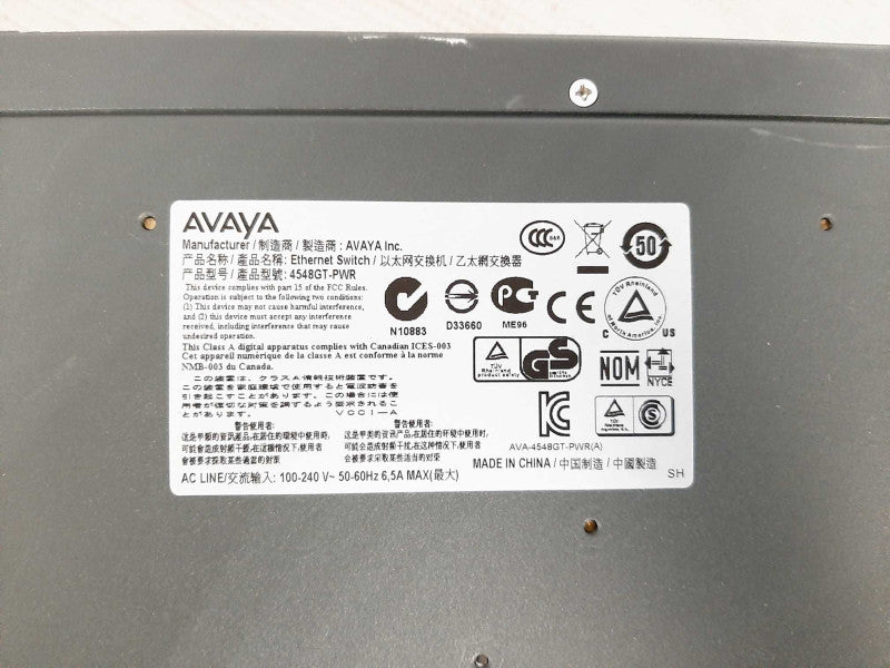Avaya ERS 4548GT-PWR Switch 48x 10/100/1000 POE + 4x SFP Uplink Ports Layer 3 $