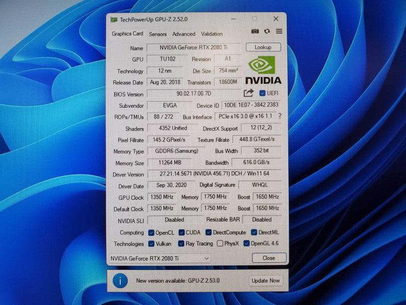 EVGA Nvidia GeForce RTX 2080Ti 12GB (