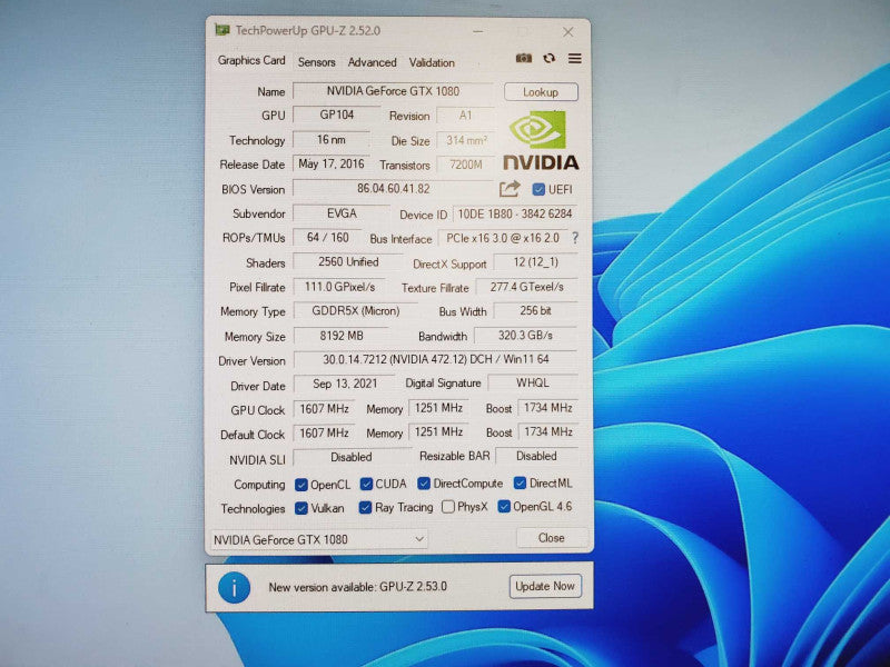 EVGA Nvidia GeForce GTX 1080 8GB (