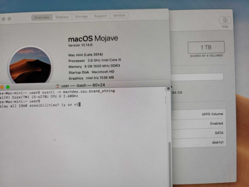 Mac Mini Late 2014 i5-4278U @ 2.6GHz, 8GB DDR3, 1TB HDD