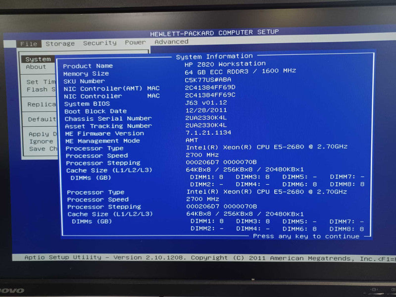 HP Z820 WorkStation, 2x Xeon E5-2680 2.7GHz, 64GB RAM, Quadro 4000 GPU, Read _