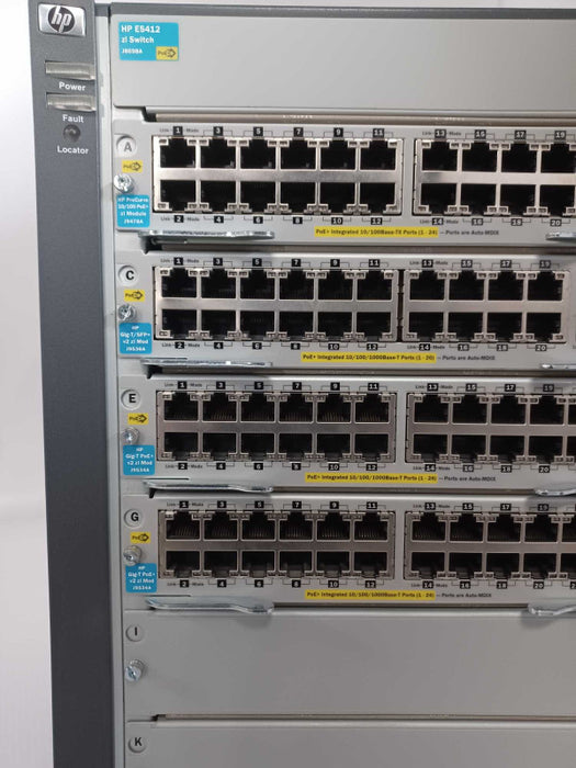 HP E5412 J9698A zl switch w/ 4x PSU, 2x J9478A, 2x J9536A, 3x J9534A Modules _