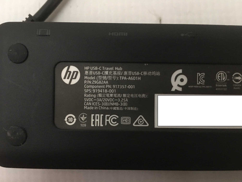 HP USB-C Travel Hub TPA-A601H Portable Dock Station Q