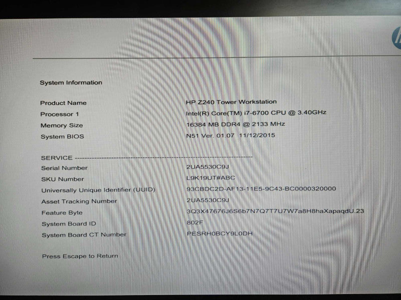 HP Z240 Desktop i7-6700 @ 3.40GHz 16GB DDR4 Ram Quadro 4000 GPU