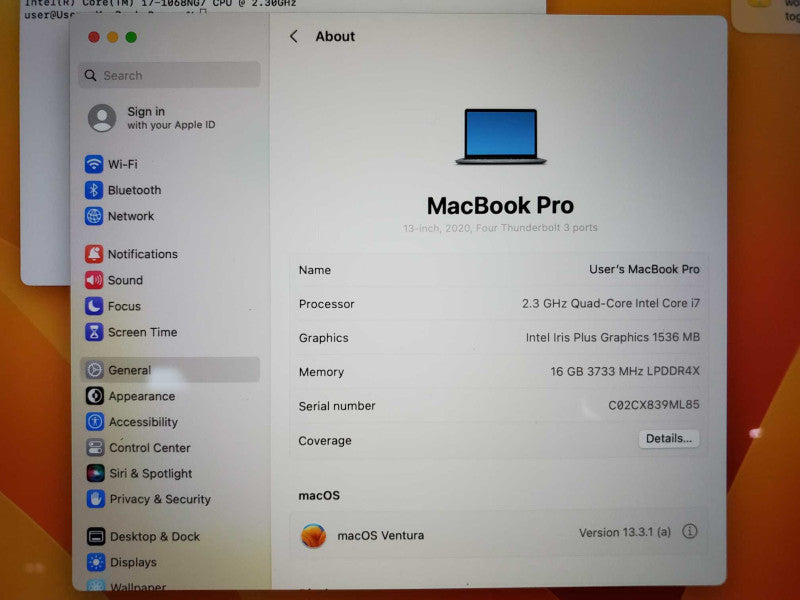 MacBook Pro 2020 Core i7-1068NG7 @ 2.3GHz 16GB DDR4 500GB SSD [Read] (