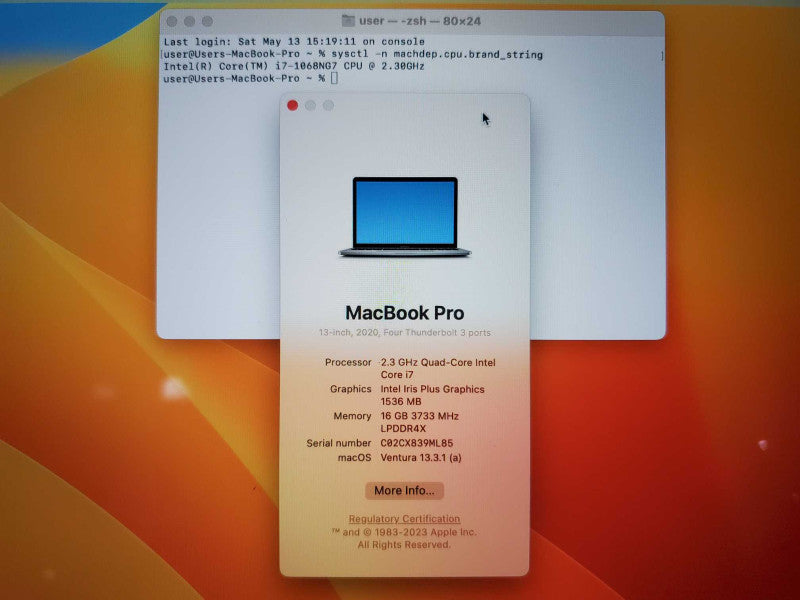 MacBook Pro 2020 Core i7-1068NG7 @ 2.3GHz 16GB DDR4 500GB SSD [Read] (