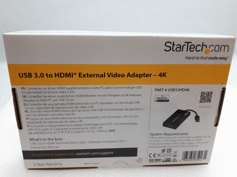 StarTech.com USB 3.0 to HDMI Adapter - 4K USB32HD4K New in Box Q&