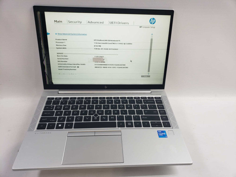 HP EliteBook 840 G8 intel i5-1145G7 @2.60GHz / 8GB Ram / No M.2 ssd