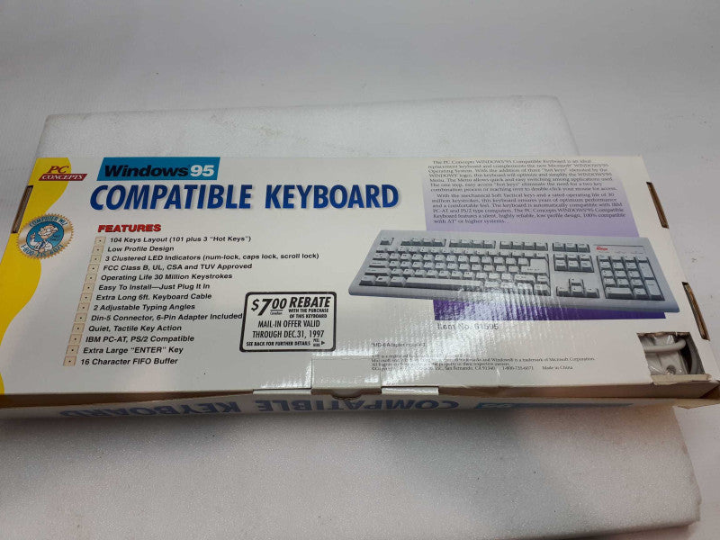 PC Concepts Classic 61595 Wired Keyboard Featuring Windows 95 Hot Keys &