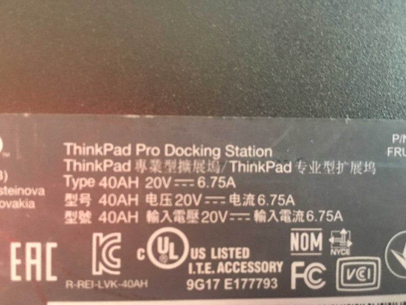 Lenovo ThinkPad 40AH Pro Docking Station, NO AC ADAPTER Q