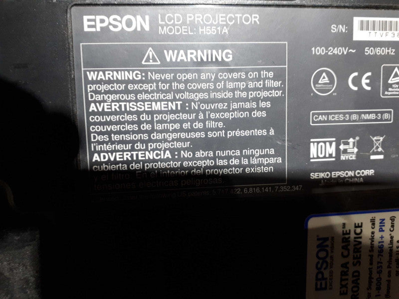 Epson H551A Wireless XGA 3LCD Projector - Black - 3000 Lumens HDMI &