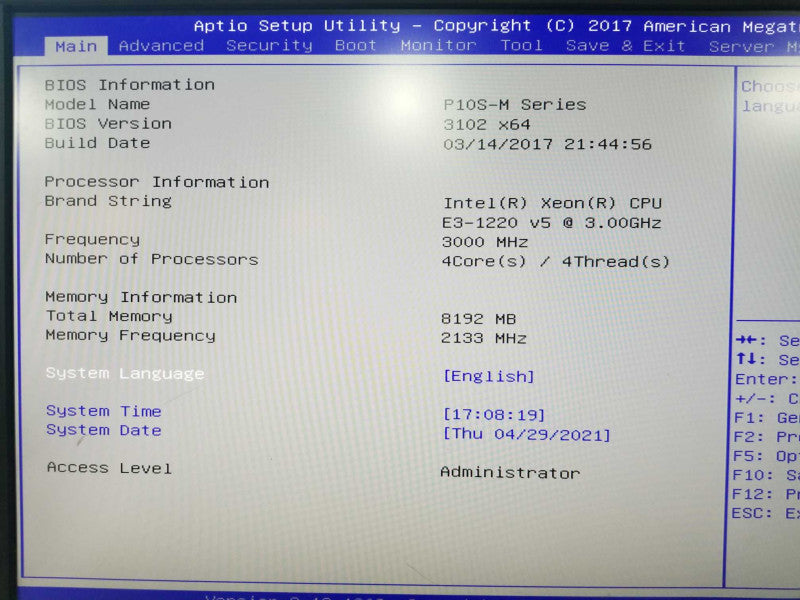 P10S-M Series Server Xeon E3-1220 V5 @ 3.00ghz / 8gb ram ddr4 / READ #