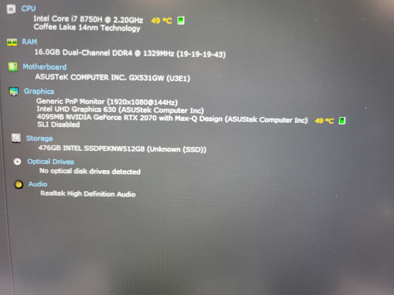 ASUS Zephyrus GX531 i7-8750H, 4GB GeForce RTX 2070 16GB DDR4, 500GB SSD