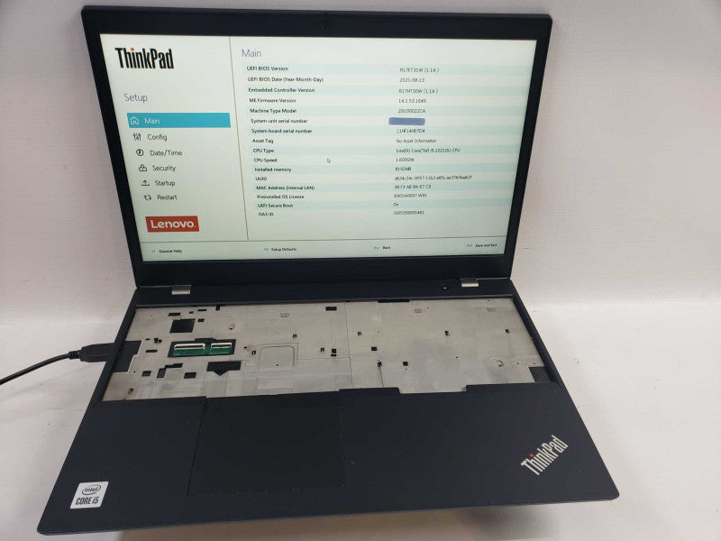 Lenovo ThinkPad L15 intel i5-10210U @ 1.60GHz / 8GB Ram / No M.2 SSD