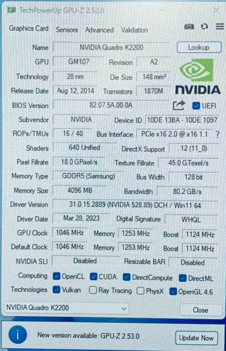 NVIDIA Quadro K2200 4GB GDDR5 PCIe 2.0 x16 Full Height Graphics Card =
