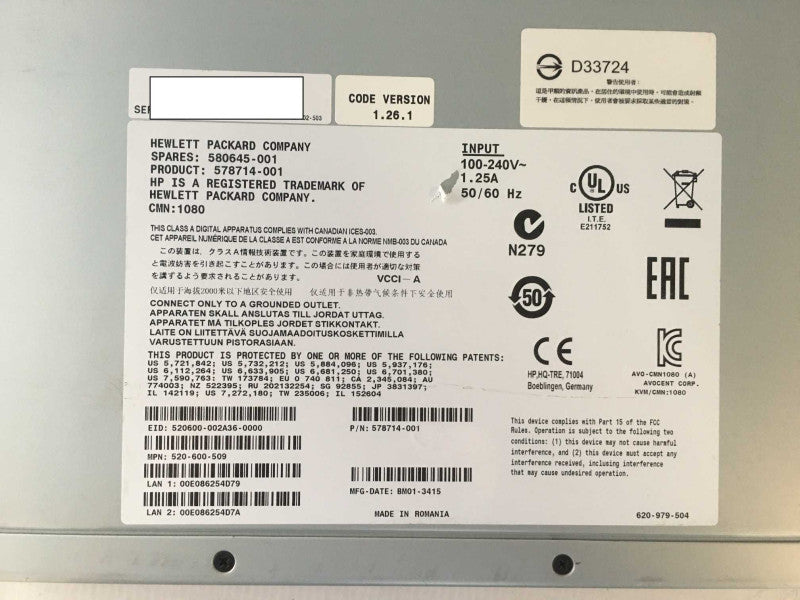 HP AF620A 1x1Ex8 KVM Console Switch 578714-001 580645-001