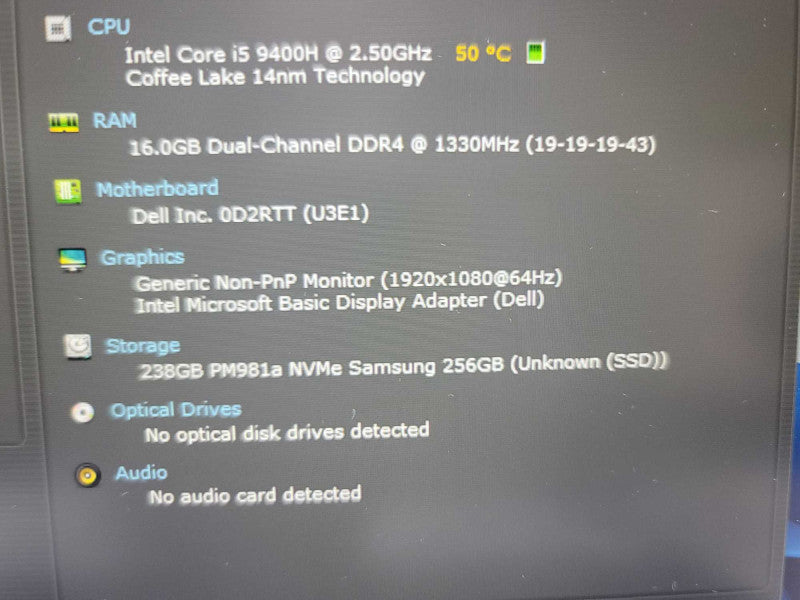 Dell Latitude 5401 i5-9400H@ 2.5GHz, 16GB DDR4, 256GB SSD