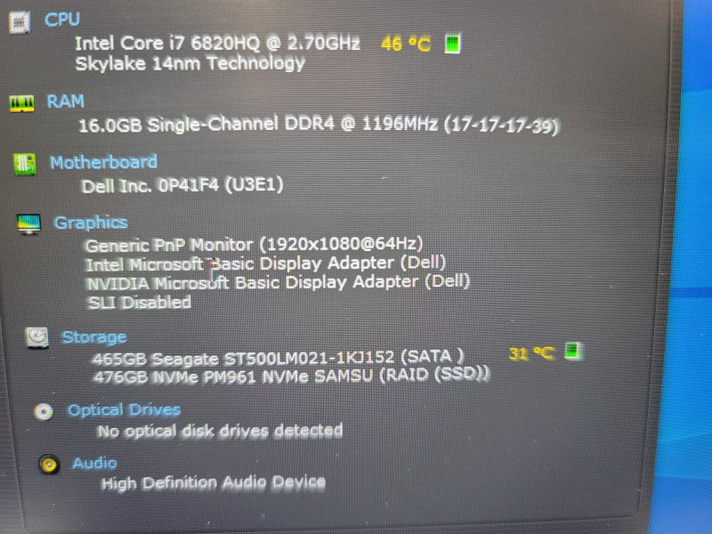 Dell Precision 7720 i7-6820HQ, QUADRO P4000 16GB DDR4,  500GB SSD + 500GB HDD