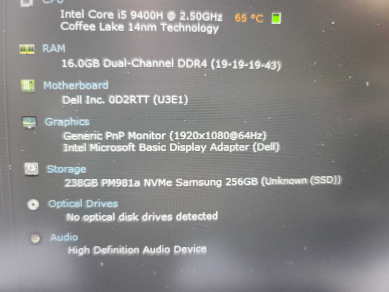 Dell Latitude 5401 i5-9400H @ 2.6GHz, 16GB DDR4, 256GB SSD Q