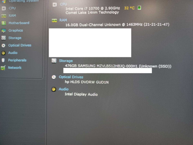 HP Z2 SFF G5 workstation, Core I7-10700 2.9GHz, 16GB DDR4, 512GB SSD Q_
