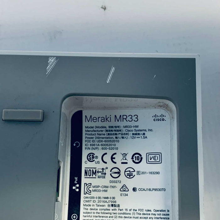 Cisco Meraki MR33-HW Dual-band Access Point Unclaimed =