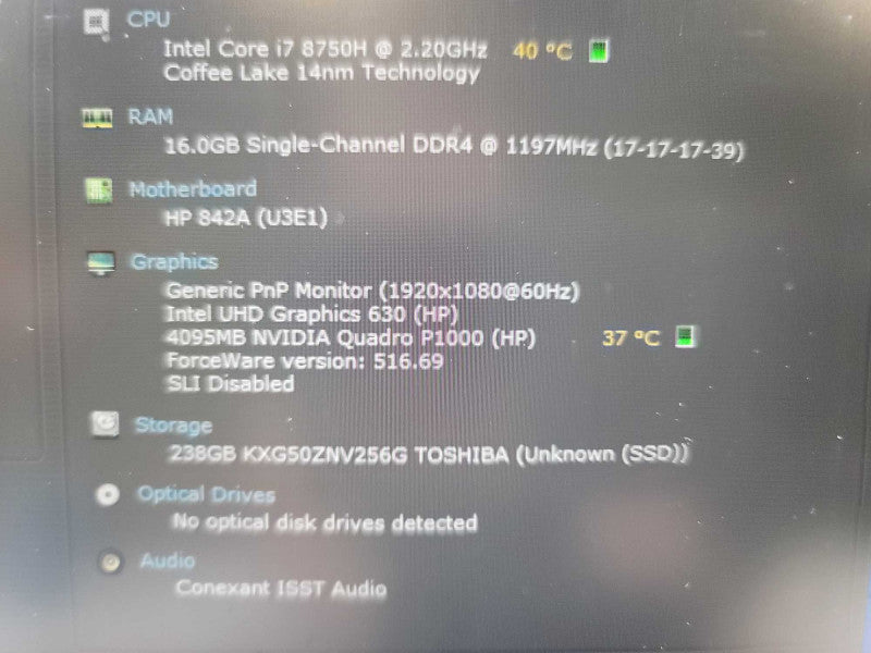 HP ZBook 15 G5 i7-8750H @2.2, 16GB DDR4, NVidia Quadro P1000, 256GB SSD