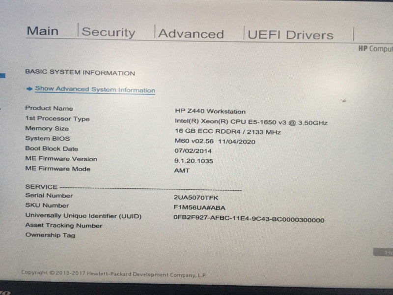 HP Z440 Workstation Xeon E5-1650 v3@3.5GHz NVidia K620, 16GB RAM DDR4, NO HDD