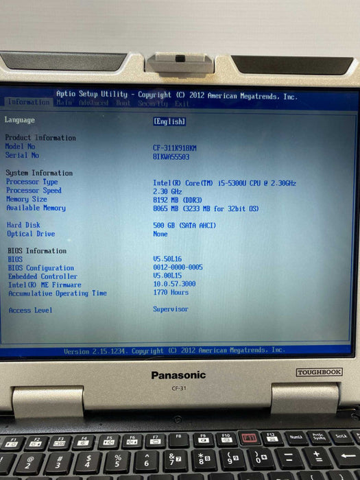 Panasonic TOUGHBOOK Japan Made CF-31 Low Hrs i5-5300U 8GB RAM 500GB HDD READ!