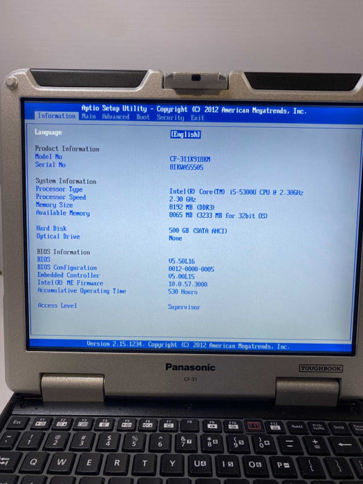 Panasonic TOUGHBOOK CF-31 Japan Made Low Hrs i5-5300U 8GB RAM 500GB HDD READ!