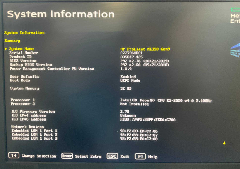 HPE ML350 Gen 9 Xeon E5-2620 V4 @2.1GHz 32GB RAM P440ar RAID  -