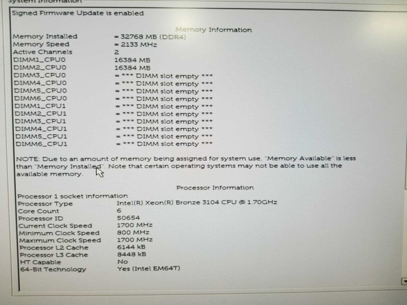 Dell Precision 7820 Xeon Bronze 3104 @ 1.70ghz / 32gb ram / quadro 4000 GPU #