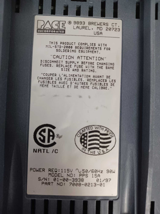 PACE SENSA TEMP MODEL PPS 15A SOLDERING STATION only, Read _