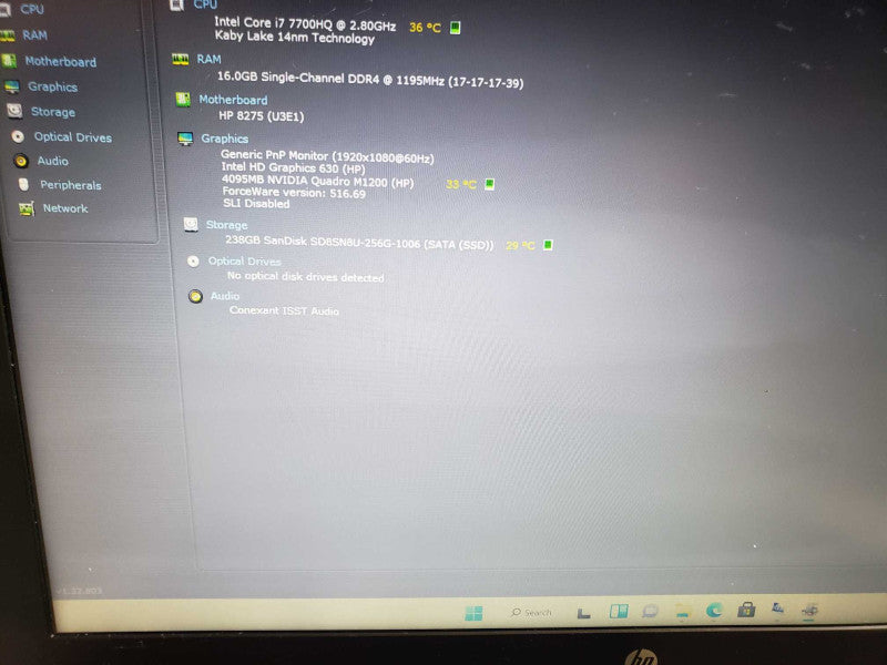 HP ZBook 15 G4 intel i7-7700HQ @ 2.8GHz / 16GB Ram / 256GB M.2