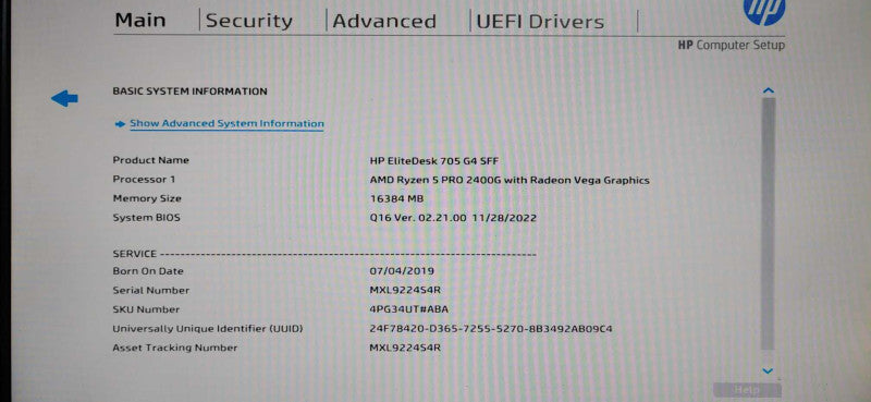 HP EliteDesk 705 G4 SFF Ryzen 5 PRO 2400G 16GB DDR4 NO HDD @