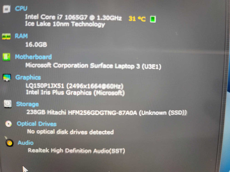 Microsoft Surface Laptop 3 i7-1065G7, 16GB DDR4, 256 GB SSD* Cracked Screen*