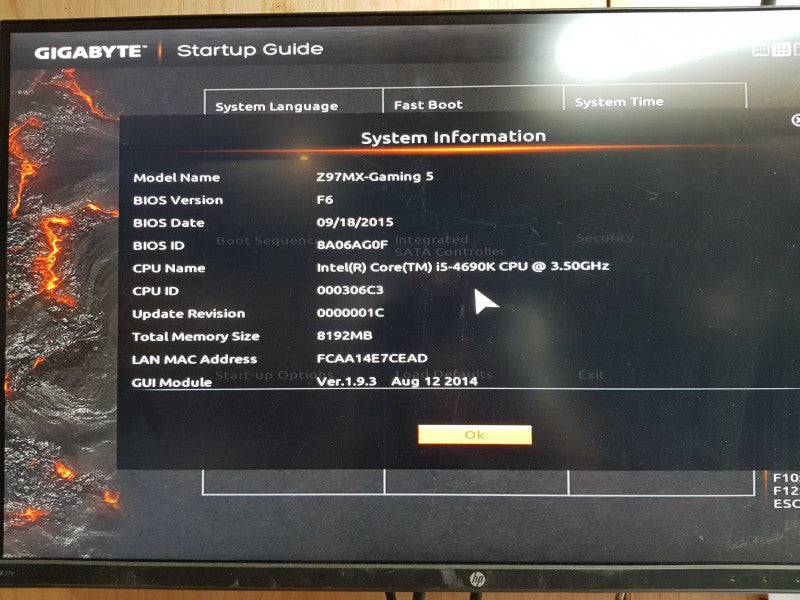 Gigabyte GA-Z97MX-Gaming 5,  with Intel i5-4690k @ 3.50 GHZ 8GB DDR3