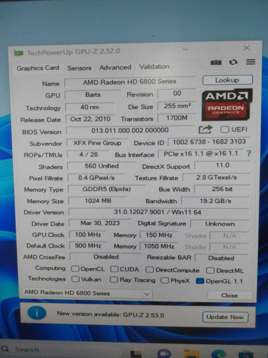 XFX AMD Radeon HD 6870 (HD-687A-ZHFC) 1GB GDDR5 SDRAM PCI-Express