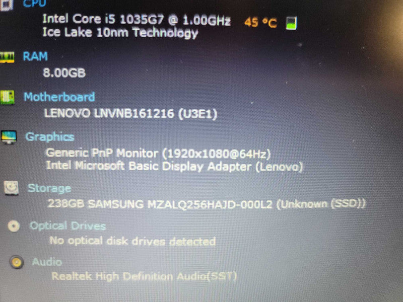 Lenovo IdeaPad 3 15\\" i5-1035G7, 8GB DDR4, 256GB SSD **NO POWER ADAPTER