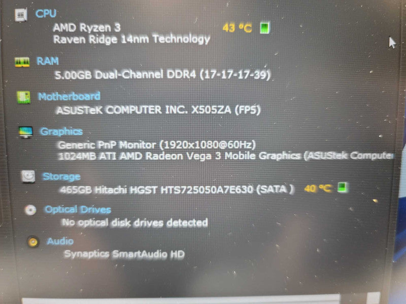 Asus VivoBook F505Z, AMD Ryzen 3, Radeon Vega 3, 5GB DDR4, 500GB SSD