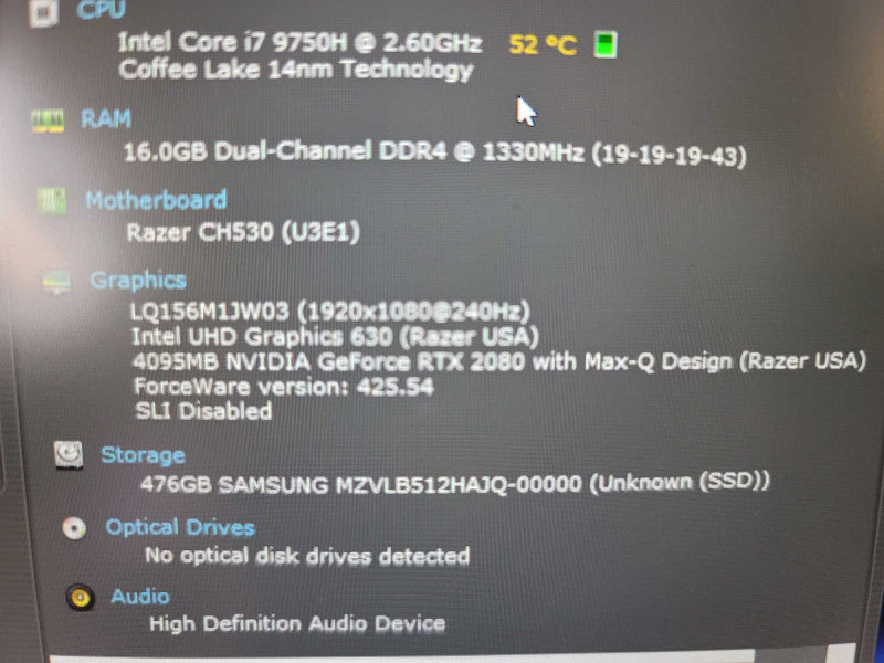 RazerBlade 15 RZ09-0301 i7-9750H, 4GB GeForce RTX 2080, 16GB DDR4, 500GB SSD
