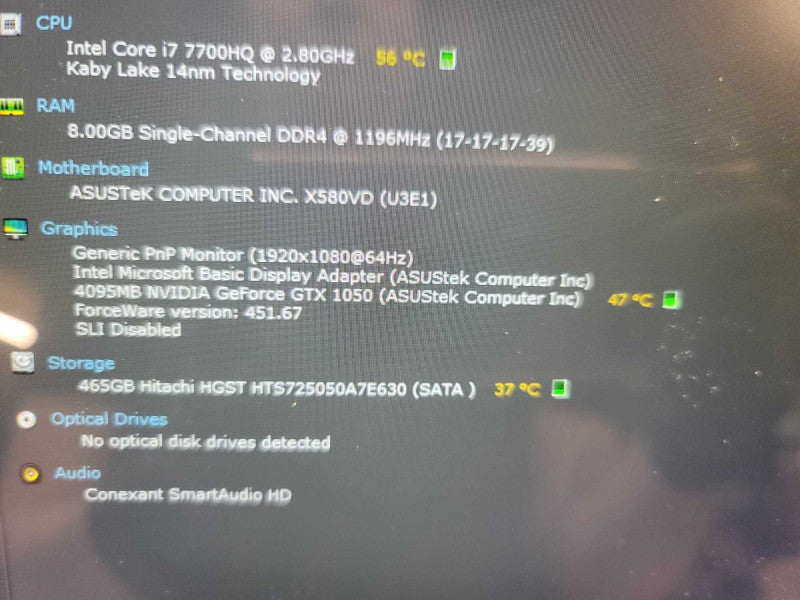 ASUS VivoBook Pro i7-7700HQ,  4GB GeForce GTX 1050, 8GB DDR4, 500GB SSD Q
